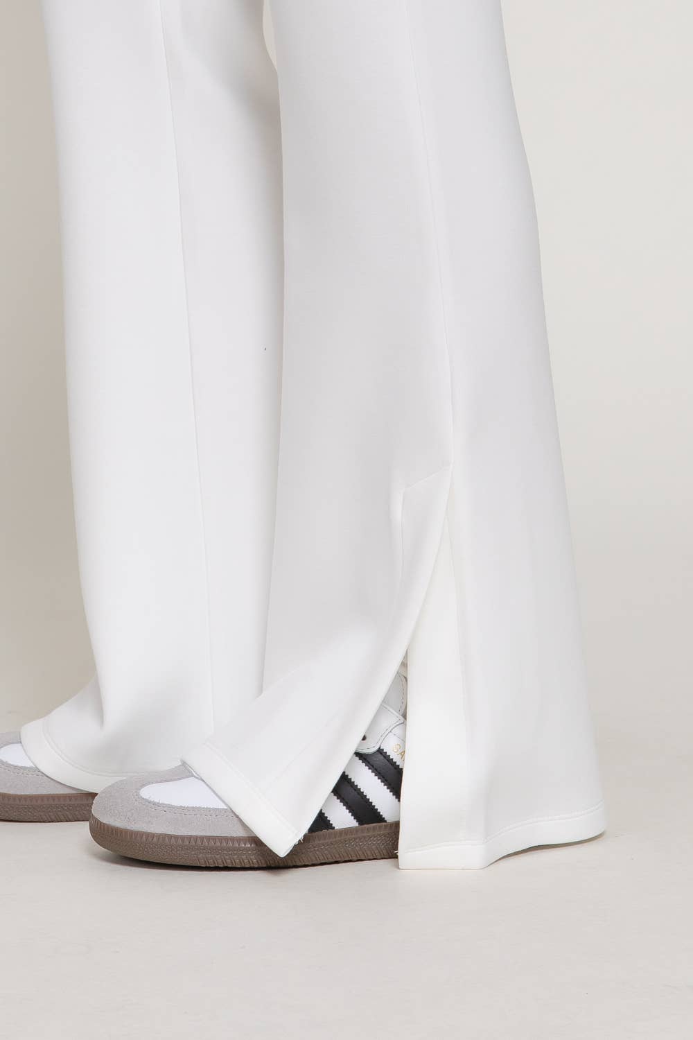 Flare Soft Modal Scuba Pants with Waistband & Bottom Slits