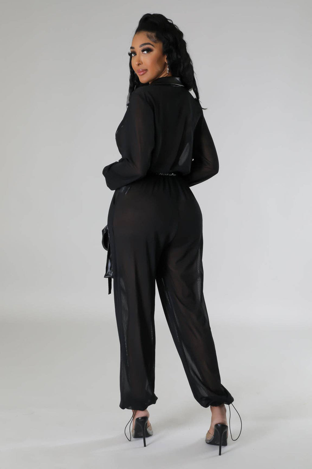 Elastic Waist Mesh Contrast Jumpsuit