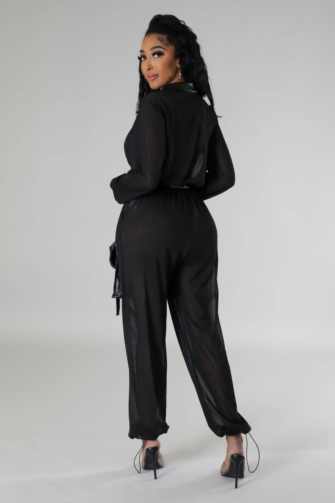Elastic Waist Mesh Contrast Jumpsuit
