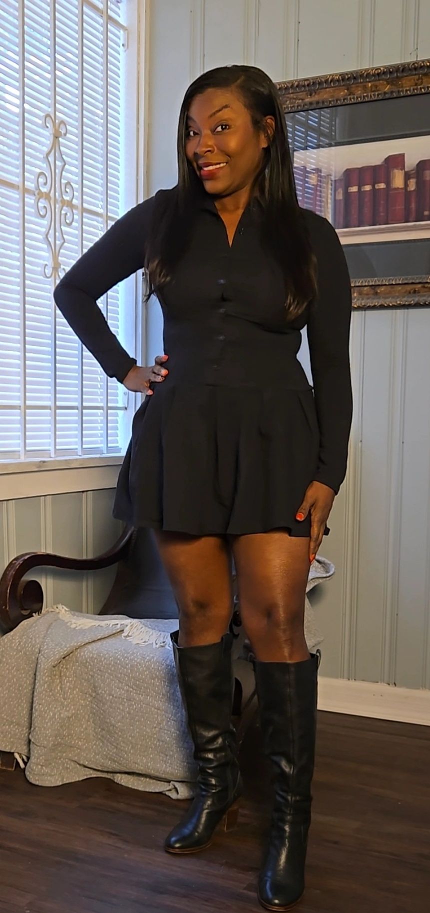 Front Button Down Pleated Mini Dress