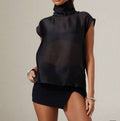 Sheer Black Mock Neck Top