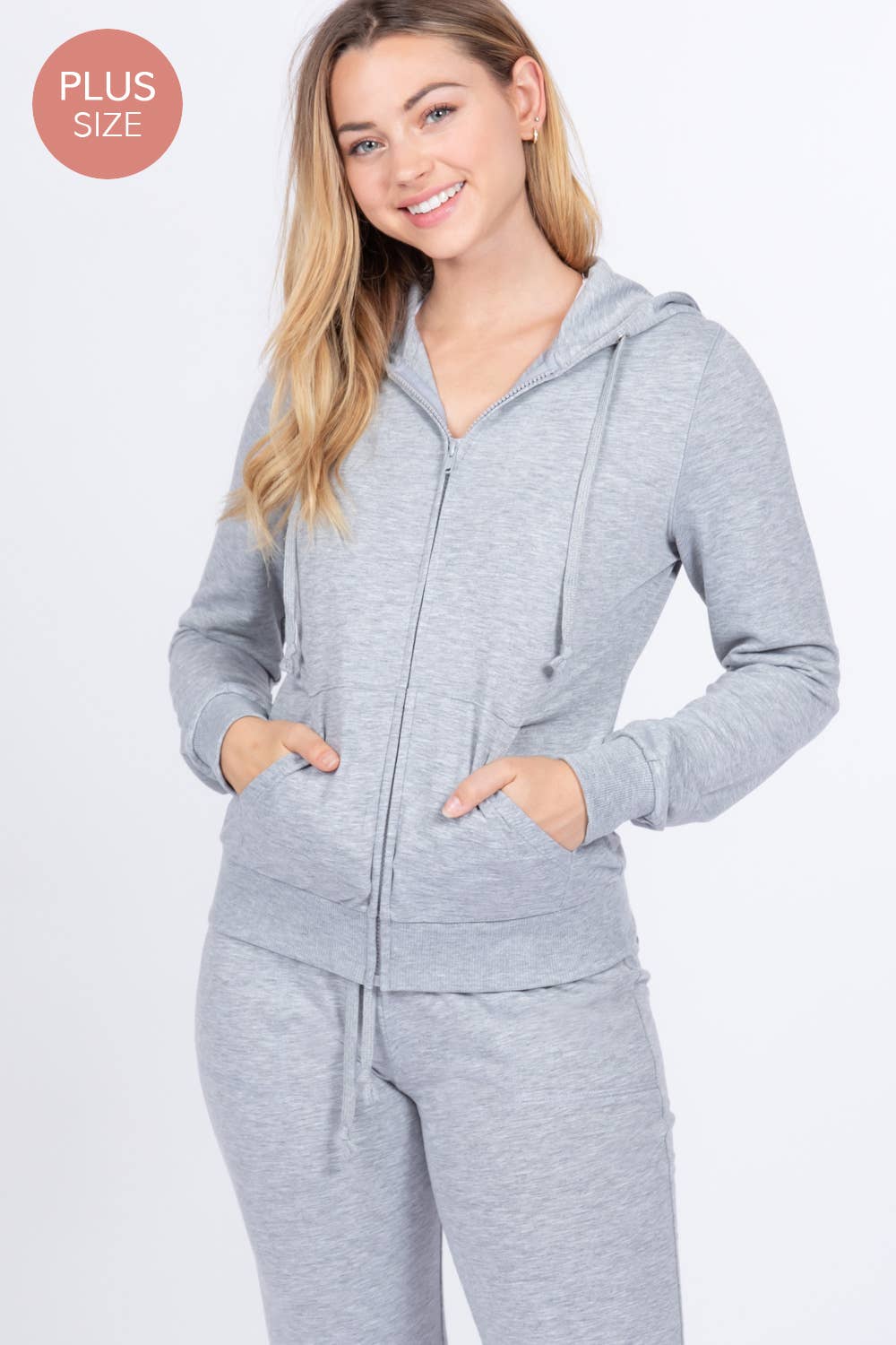 [PLUS SIZE] Long Slv Hoodie Jacket & Pants Sweatsuit Set