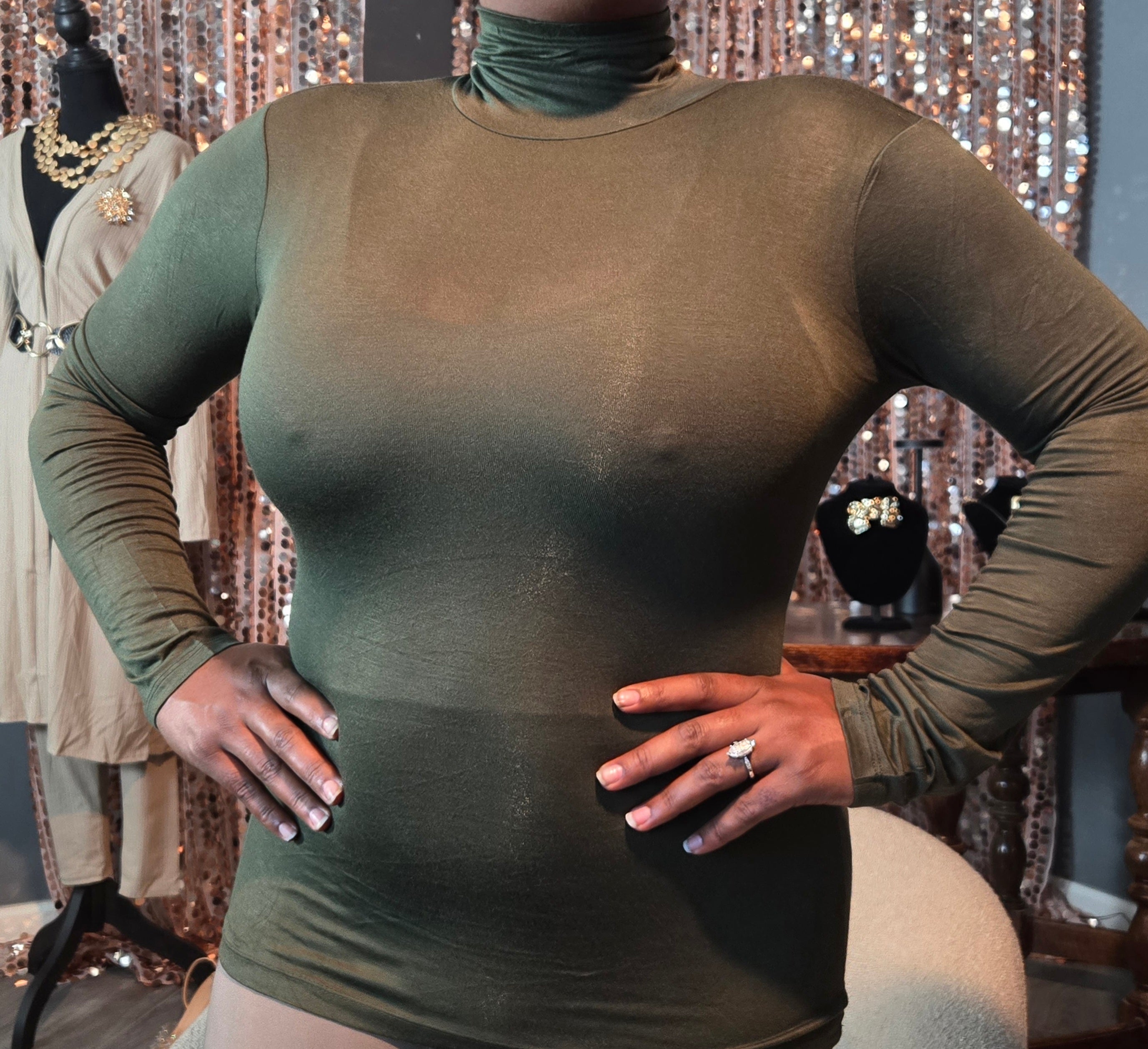 Long Sleeve Turtle Neck Rayon Jersey Spandex Top