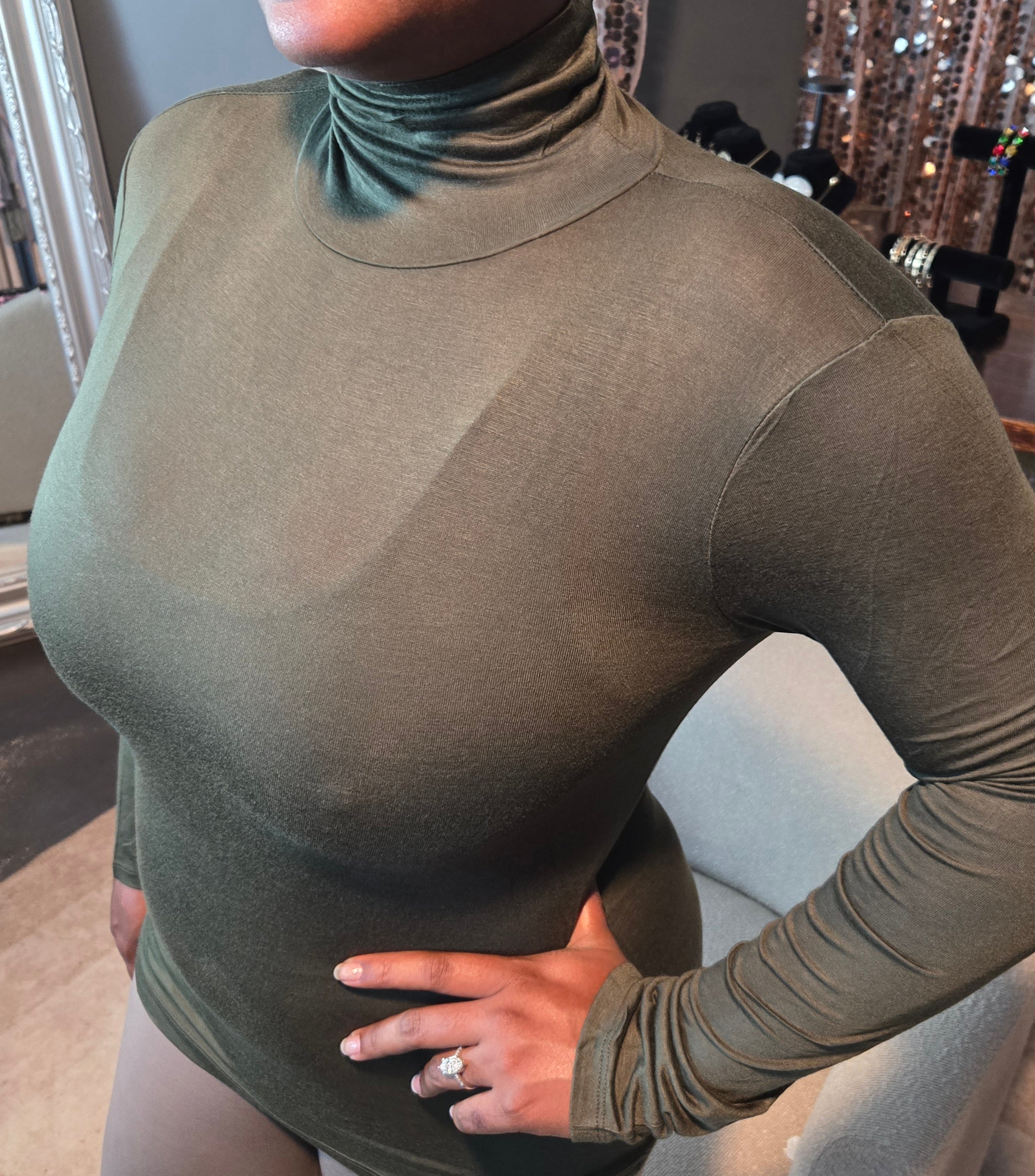 Long Sleeve Turtle Neck Rayon Jersey Spandex Top