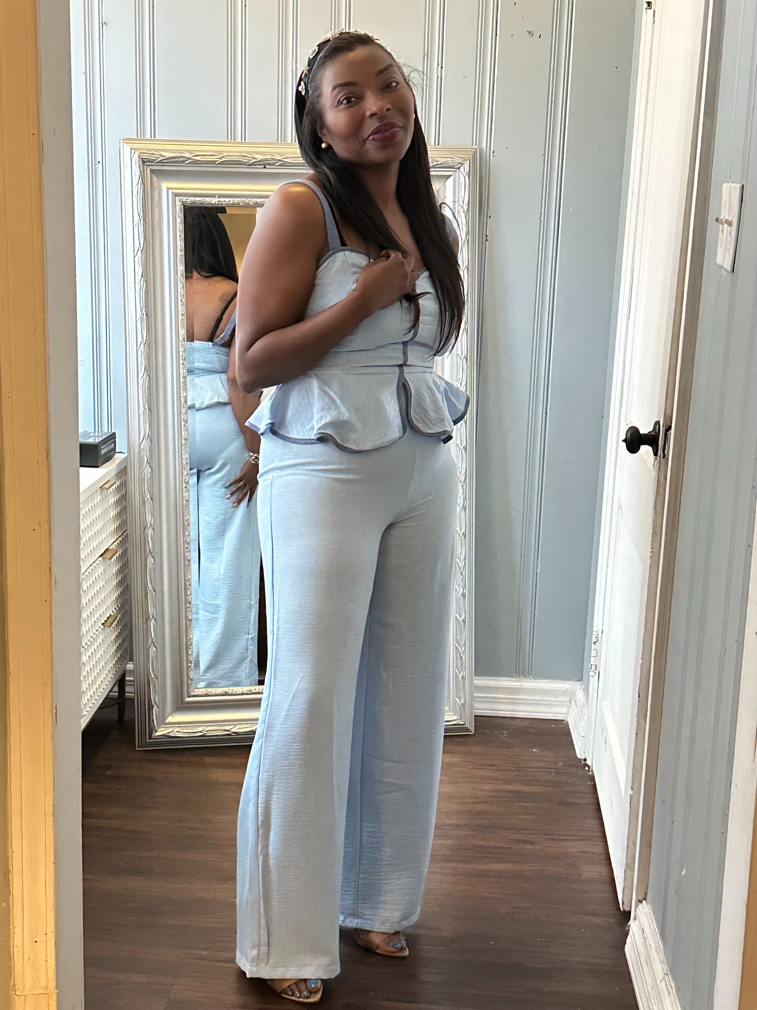 Blue Belle Peplum Jumpsuit
