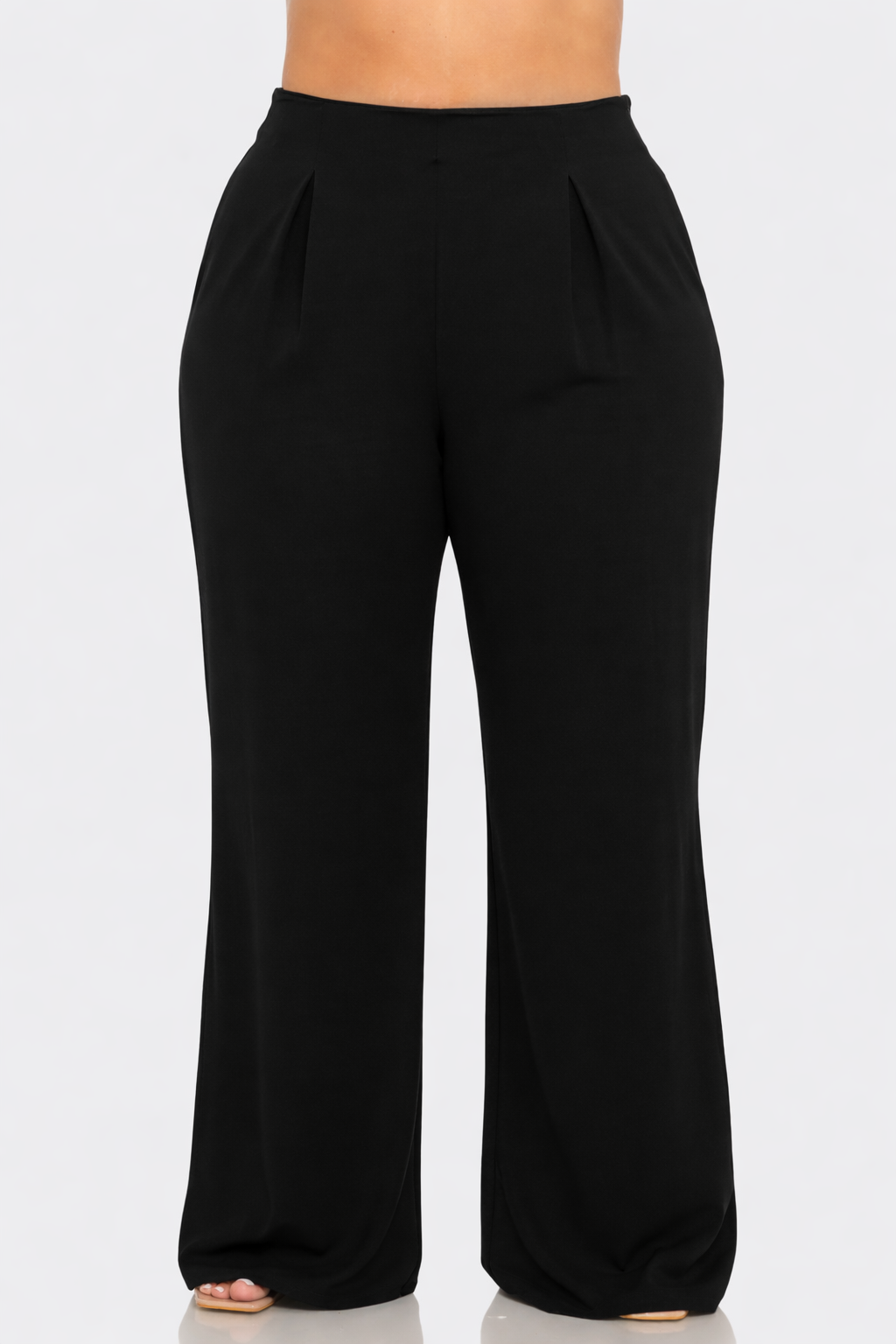 Curvy Front Pleated Side Zipper Wide Leg Pants