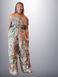 Curvy Pleated Paisley Sleeveless Jumpsuit
