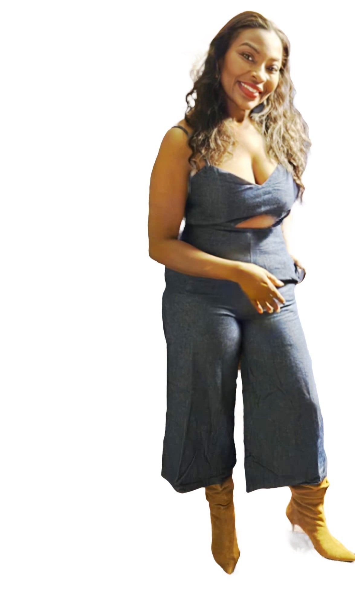 Spring/Summer Denim Jumpsuit with Cut-out Front