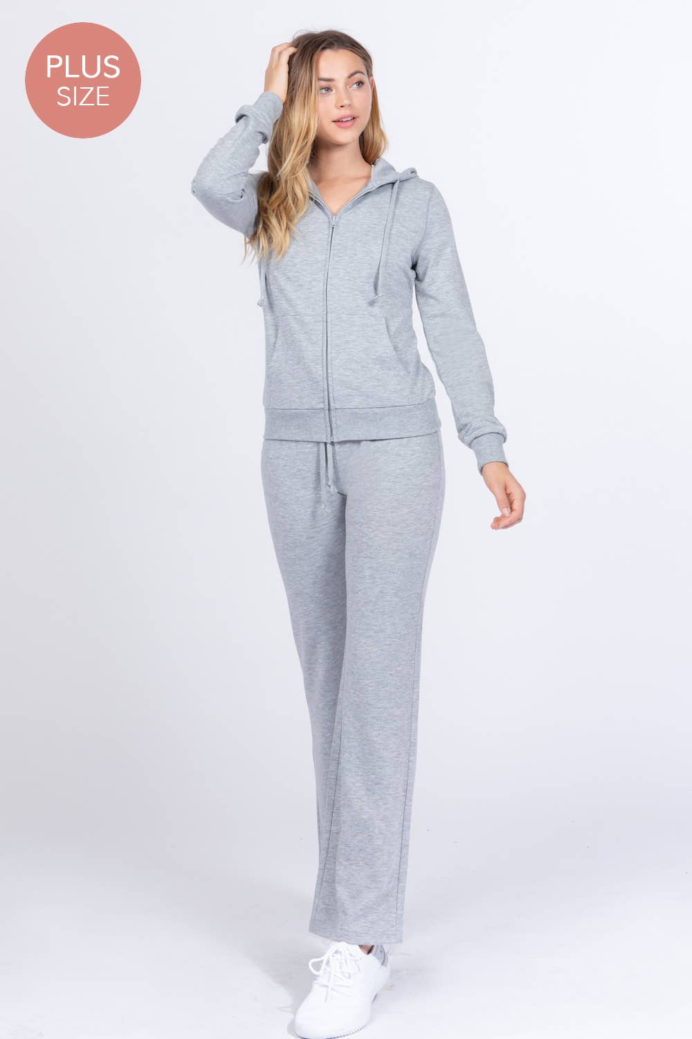 [PLUS SIZE] Long Slv Hoodie Jacket & Pants Sweatsuit Set