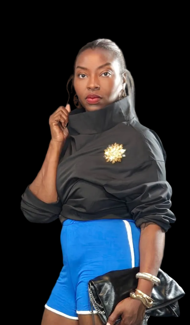 High Neck Oversized Pullover with Button Detail