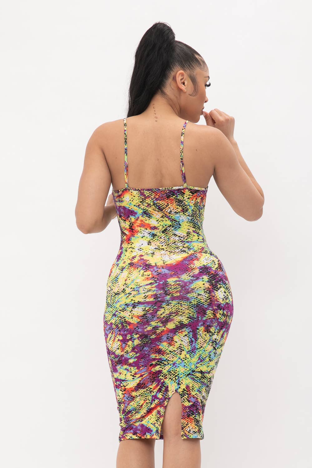 Curvy Tie Dye Print Back Slit Midi Dress