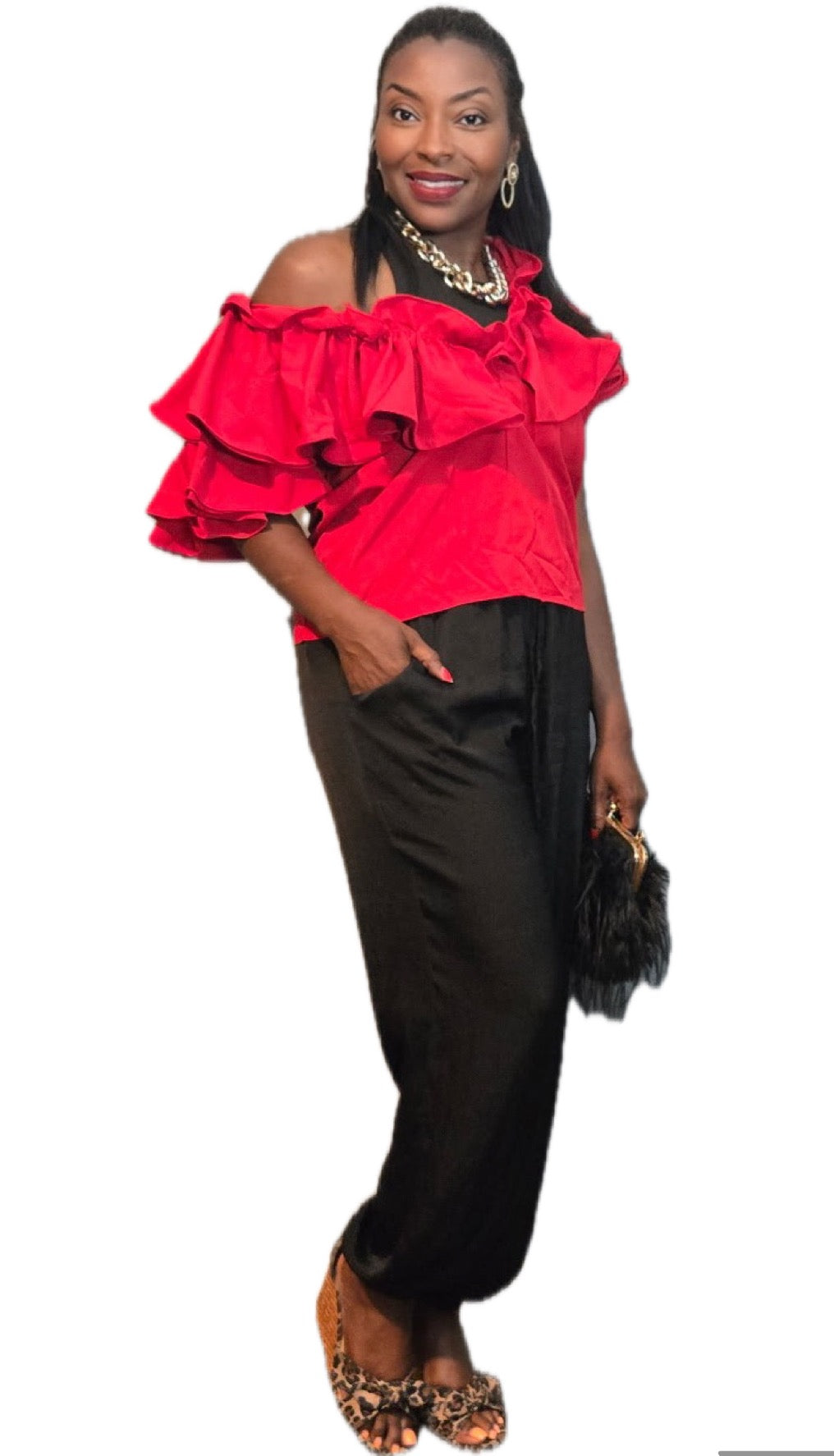 Short Sleeve Ruffle Neck Blouse