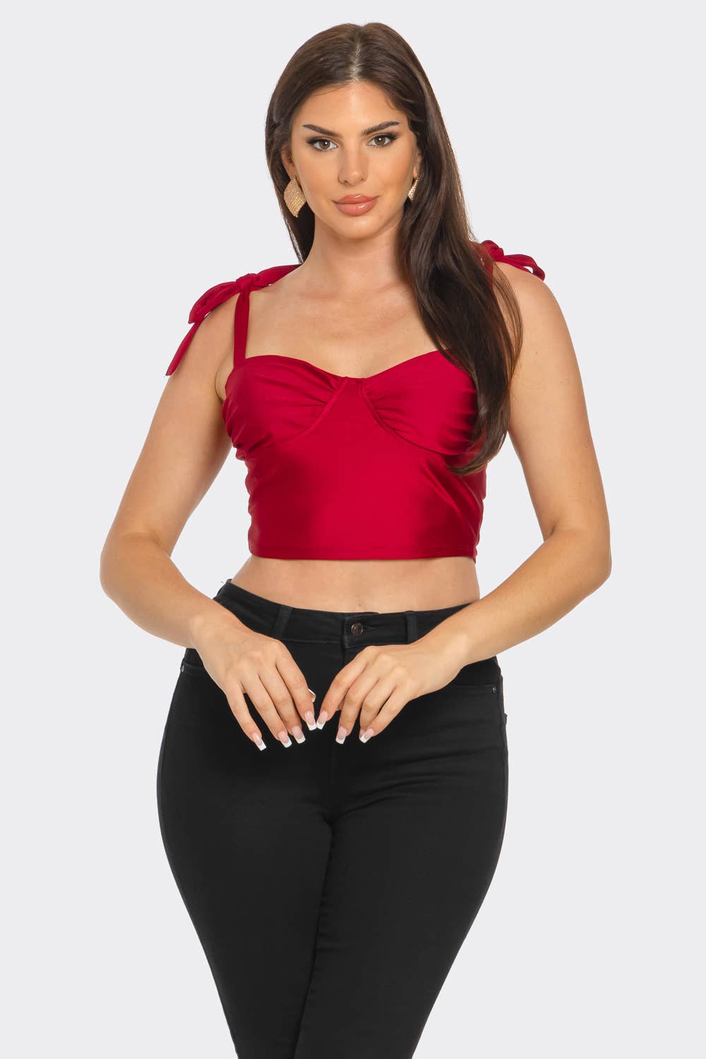 Front Shirring Bra Cup Shoulder Bow Straps Top