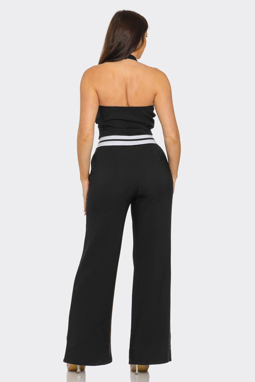 Front Button Down Vest Top Folded Waist Jumpsuits