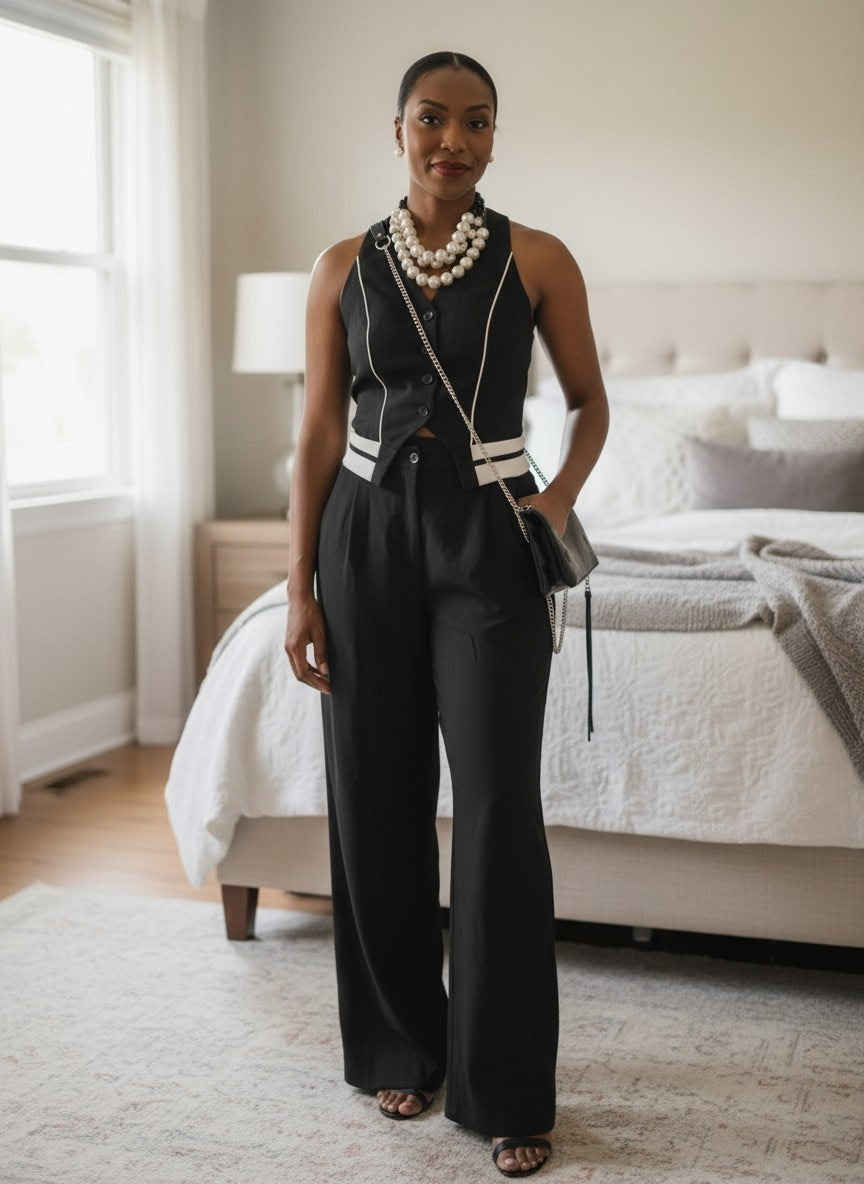 Front Button Down Vest Top Folded Waist Jumpsuits