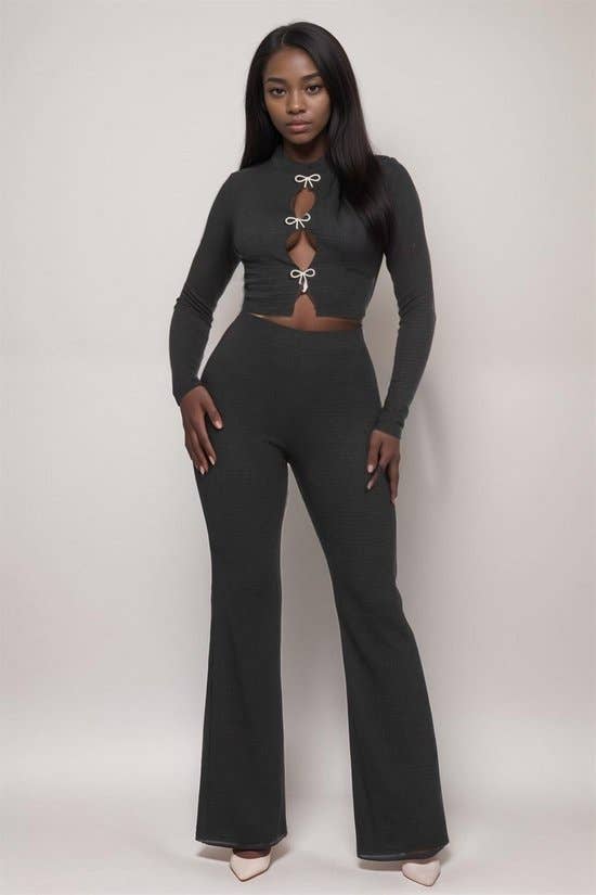 RHINESTONE BOW ACCENTED KNIT SET