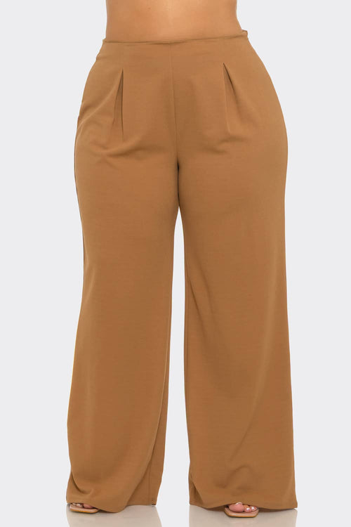 Curvy Front Pleated Side Zipper Wide Leg Pants