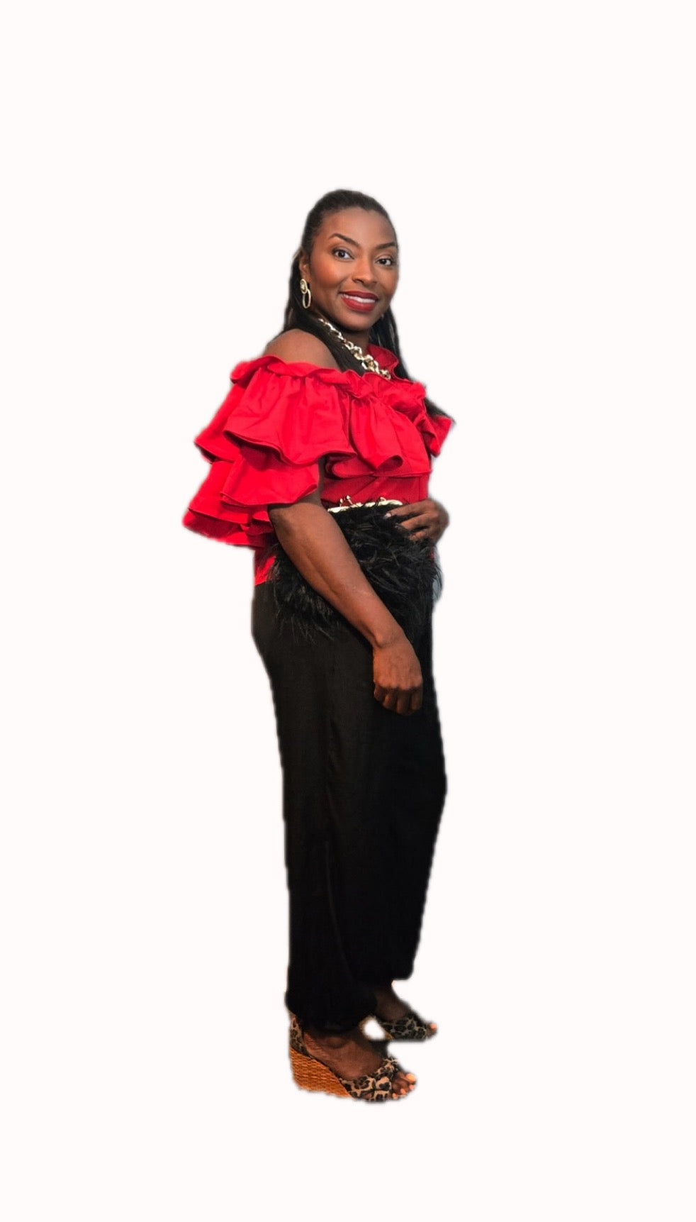 Short Sleeve Ruffle Neck Blouse