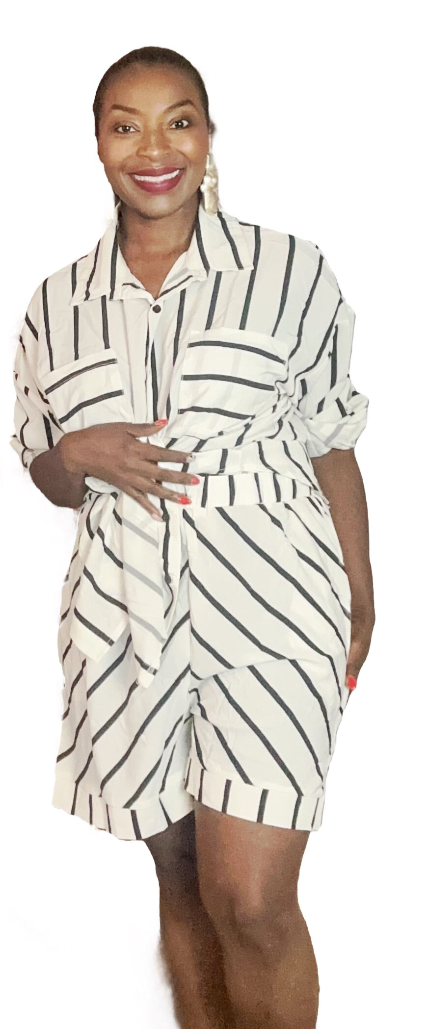 Striped Long Sleeve Top and Shorts Set