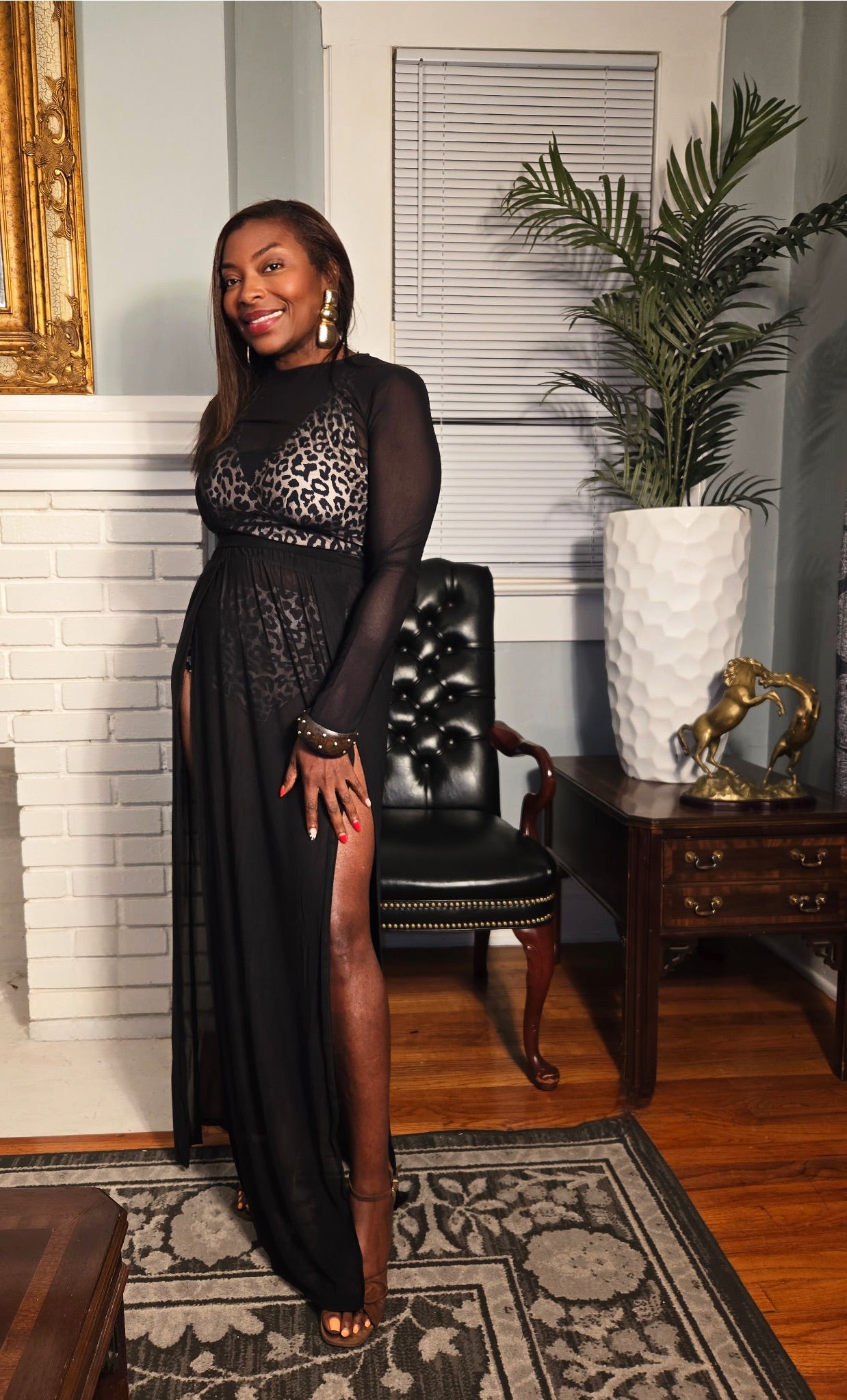 High Split Mesh Sheer Maxi Skirt and Long Sleeve Cover-Up Set