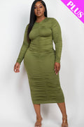 Curvy Ruched Long Sleeve Midi Dress