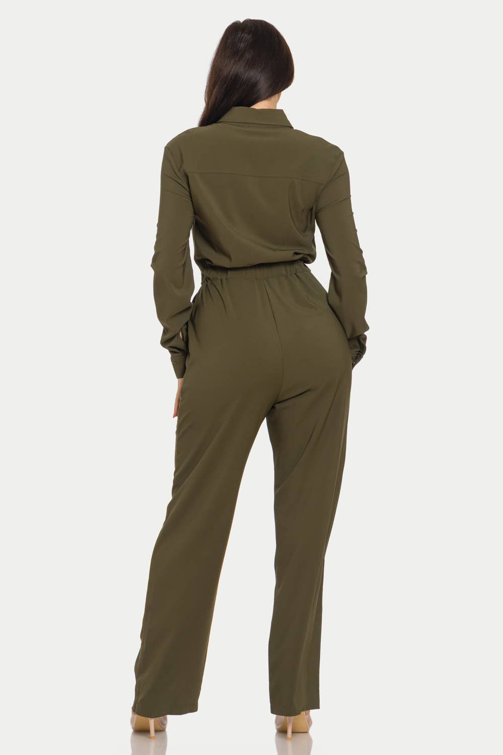 Olive Front Button Down Side Side Pockets Jumpsuits