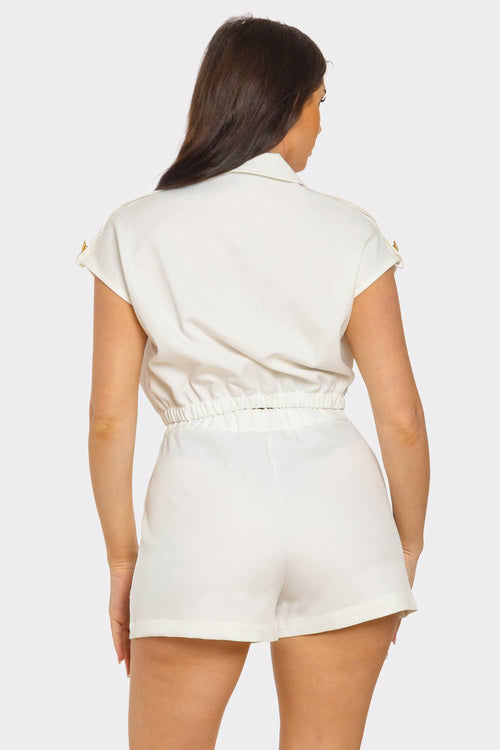 Front Zip Up Side Pockets Top And Shorts Set