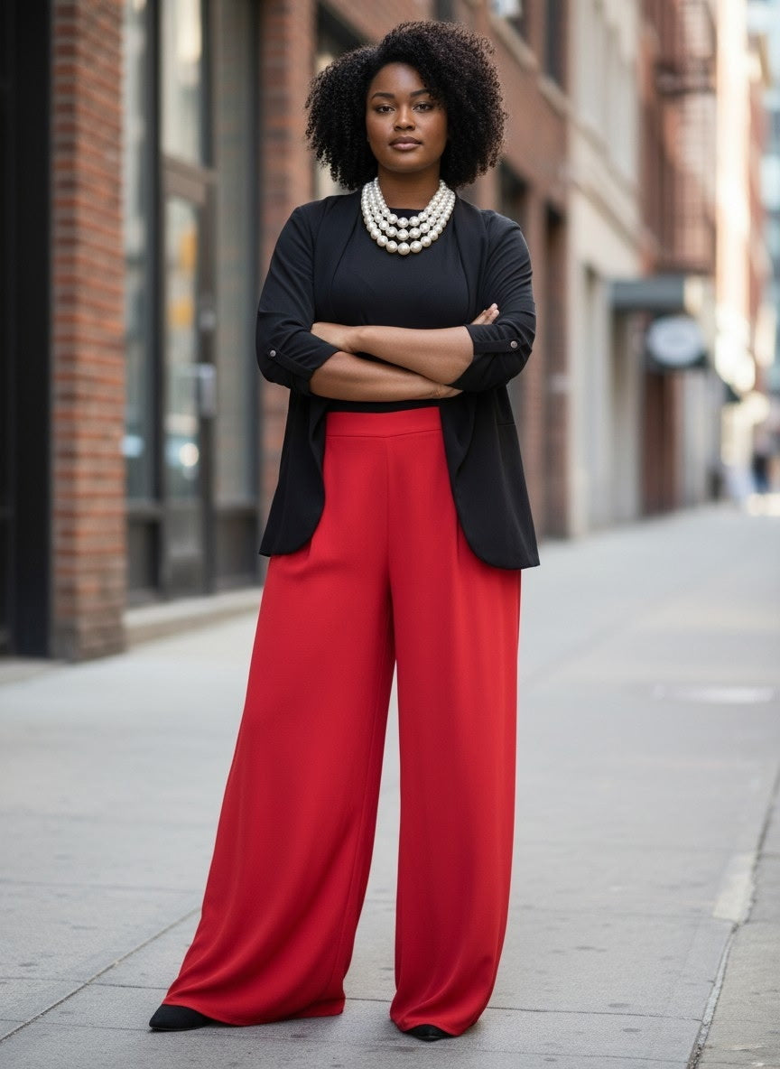 Plus Size Front Pleated Side Zipper Wide Leg Pants
