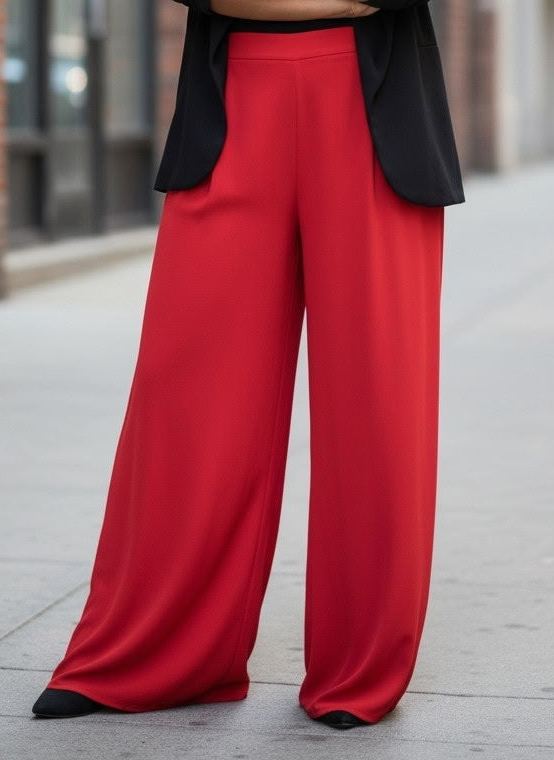 Curvy Front Pleated Side Zipper Wide Leg Pants