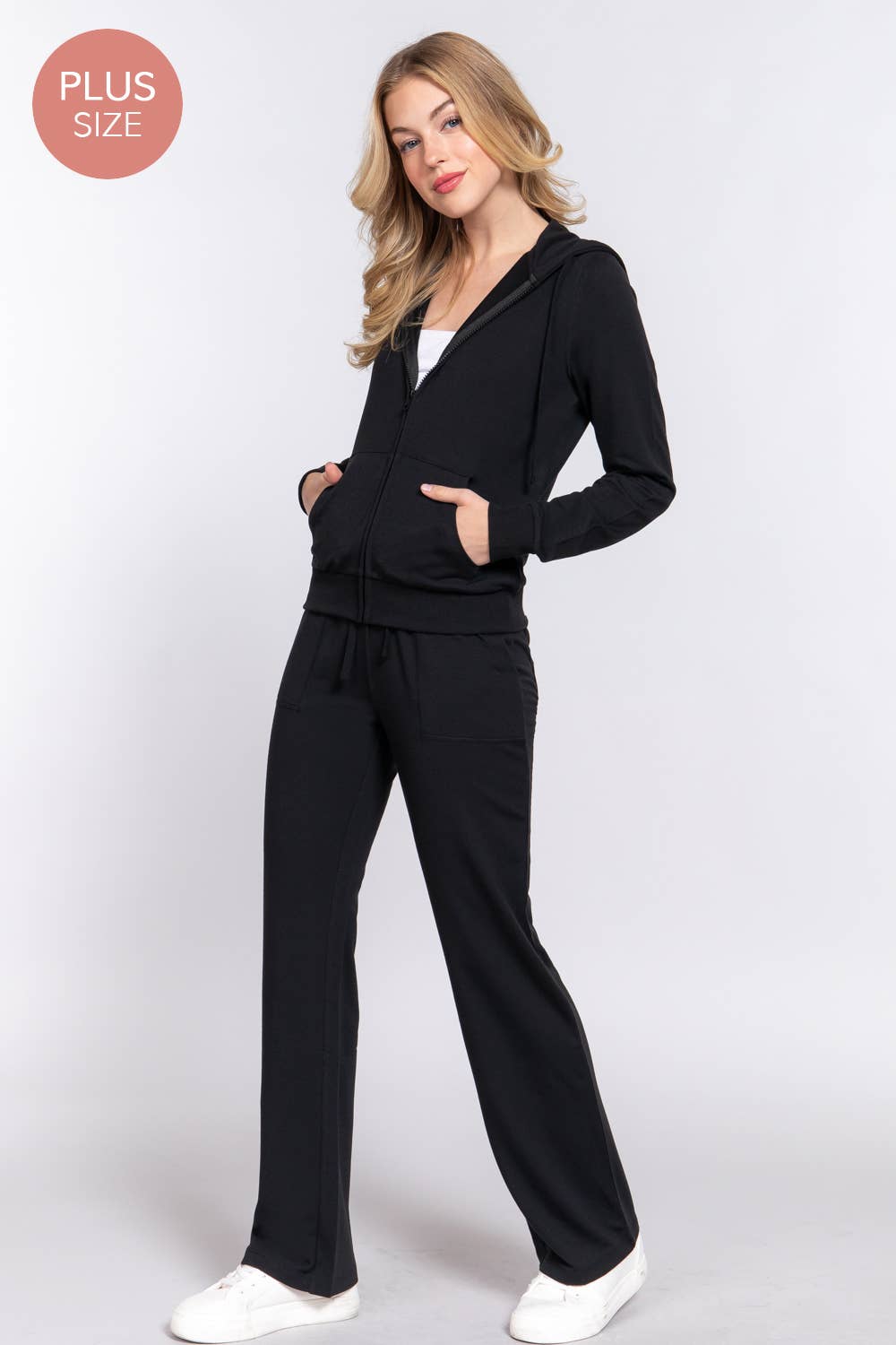 [PLUS SIZE] Long Slv Hoodie Jacket & Pants Sweatsuit Set