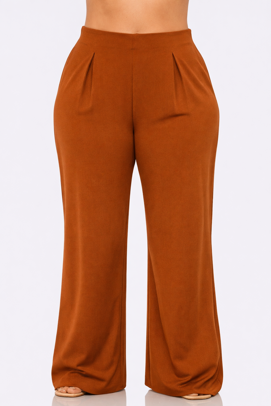 Curvy Front Pleated Side Zipper Wide Leg Pants