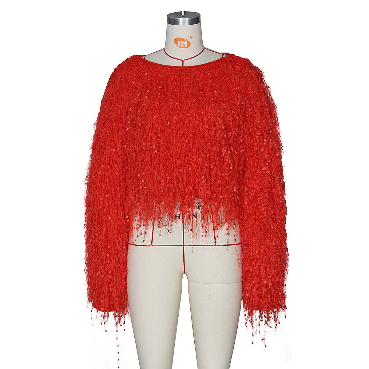 Stylish Hand-Knitted Pullover Sweater with Fringe