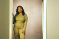 Texture Solid Long Sleeve Crop Top And Pants Set