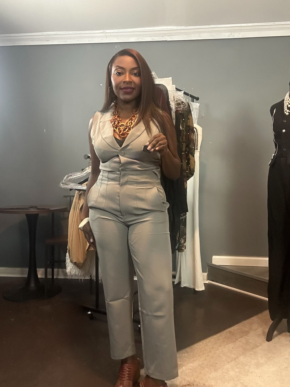 High Waist Pintuck Detail Long Pants