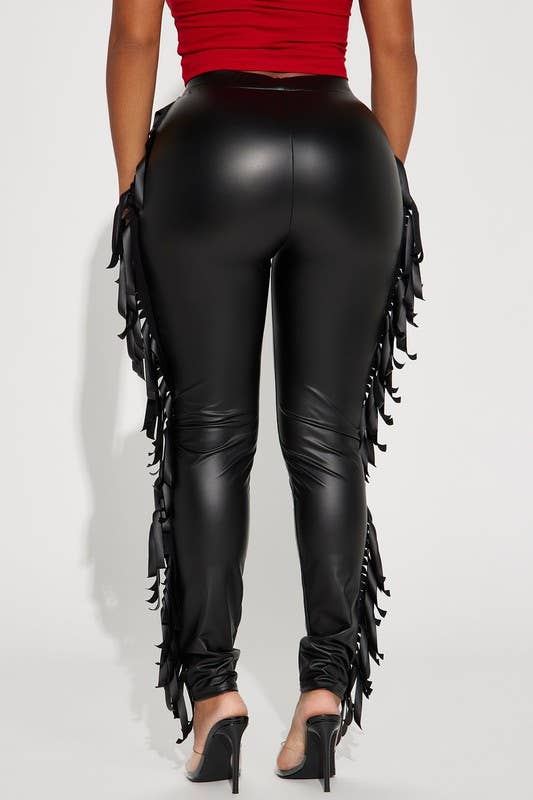Faux Leather Fringe Side Leggings - Contemporary Body Size