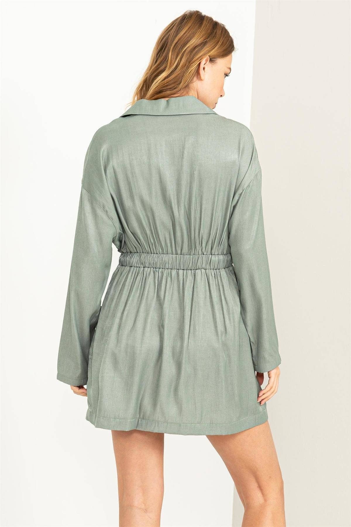 LIGHT OLIVE DOUBLE BUTTON BLAZER DRESS