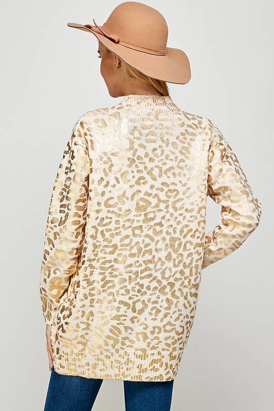 Golden Foil Animal Print Women's Cardigan