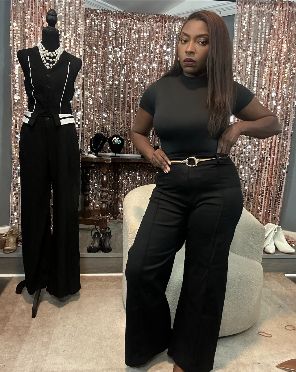 High Waist Wide Leg Pants with Front Seam Detail