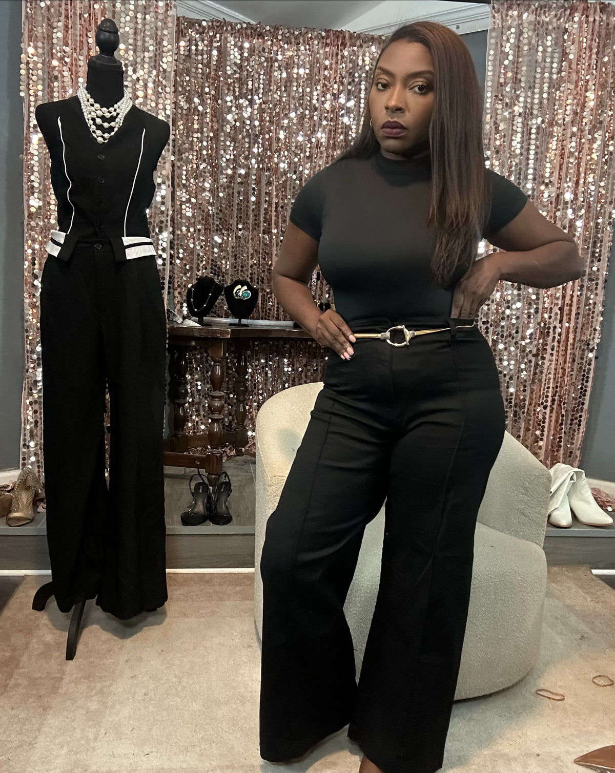 High Waist Wide Leg Pants with Front Seam Detail