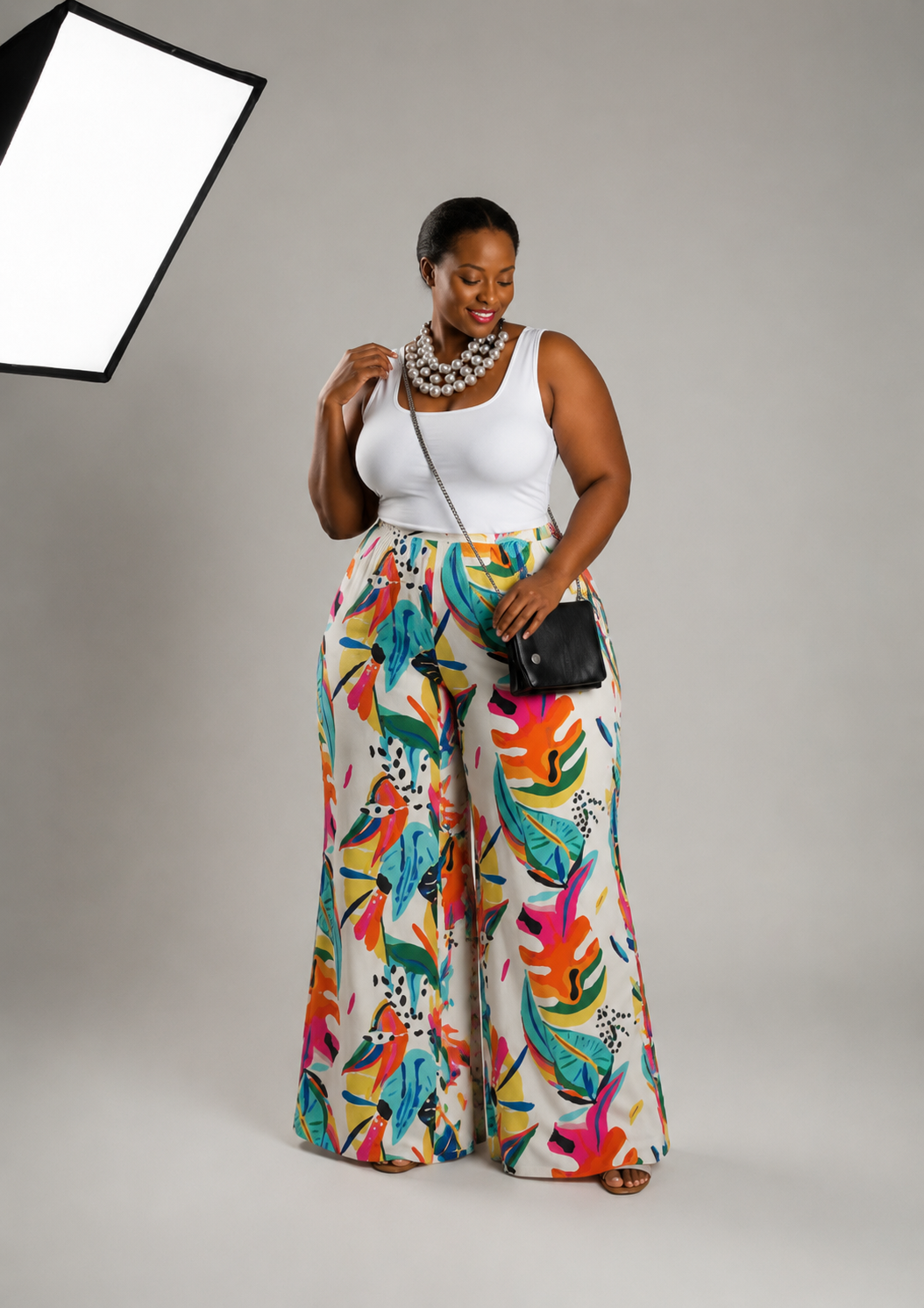 Curvy Tropical Wide Leg Pants