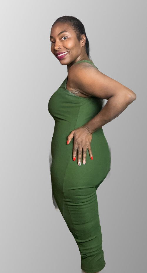 dRo Square Neck Shoulder Detail Heavy Rib Bermuda Shoulder Jumpsuit