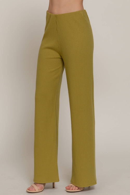 Inside Elastic Waistband Wide Rib Knit Pants