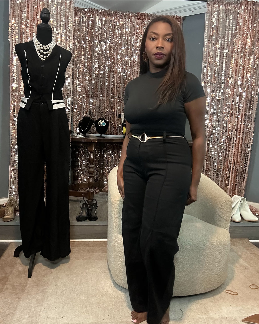 High Waist Wide Leg Pants with Front Seam Detail