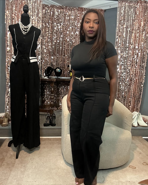 High Waist Wide Leg Pants with Front Seam Detail