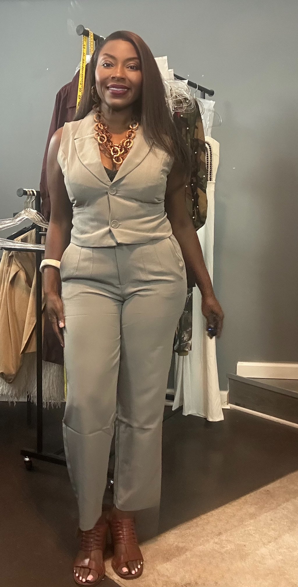 High Waist Pintuck Detail Long Pants