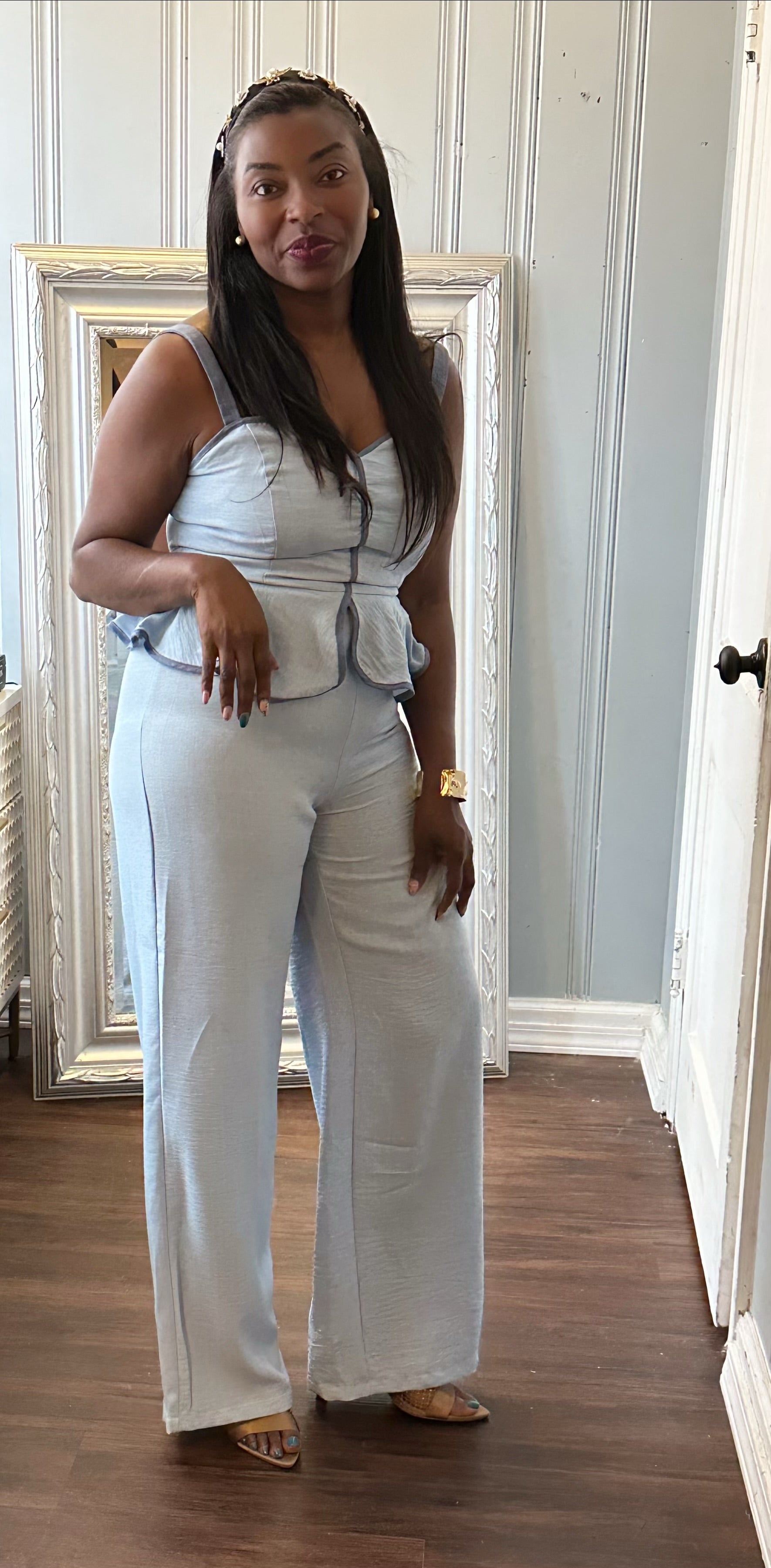 Blue Belle Peplum Jumpsuit