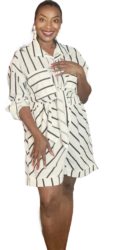Striped Long Sleeve Top and Shorts Set