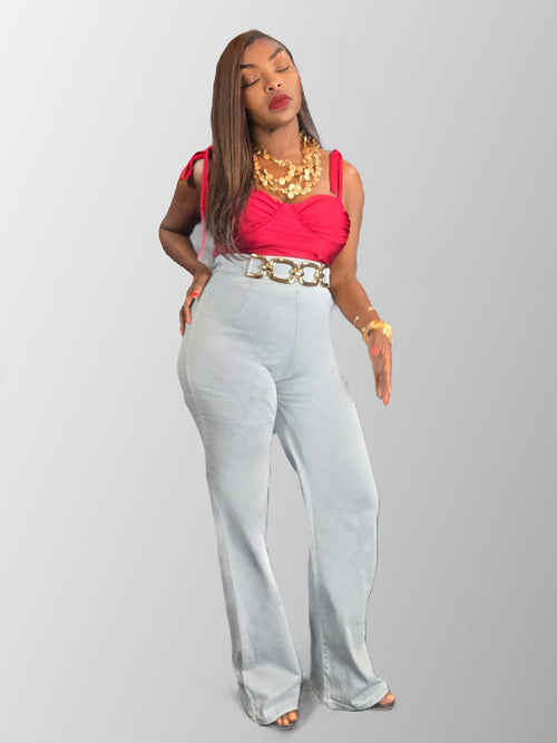 High Waist Washed Denim Pant