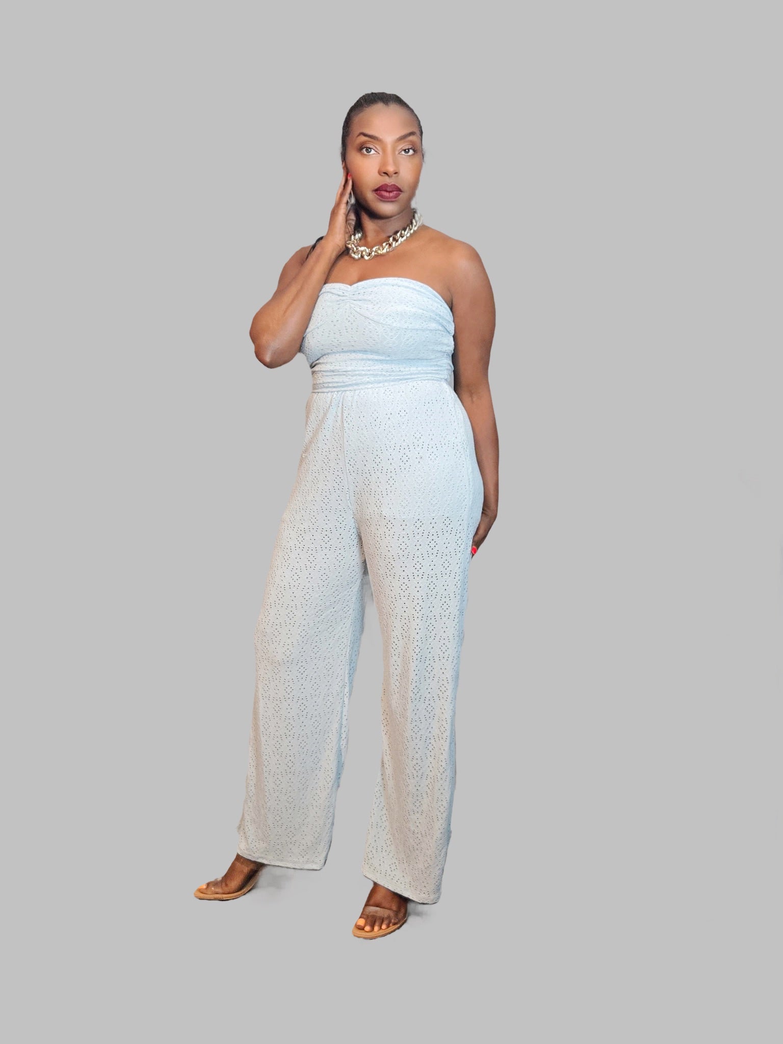 Ruched Tube Palazzo Jumpsuit