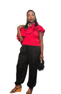 Short Sleeve Ruffle Neck Blouse